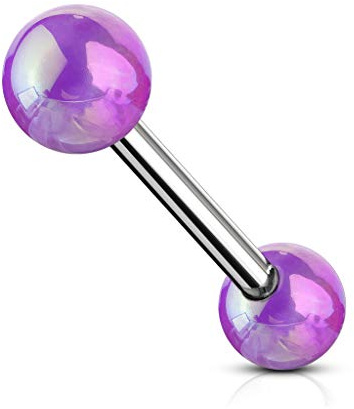 beyoutifulthings tungpiercing 2 kulor 6 mm metallisk beläggning färger universell piercing kirurgiskt stål barbell-s stånglängd 16 mm, Rostfritt stål