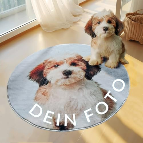 MILOCHEN Teppich Rund mit Foto Bedrucken Lassen, Waschbarer Teppich Kurzflor rutschfest Flauschig Weich, Personalisierte Geschenk
