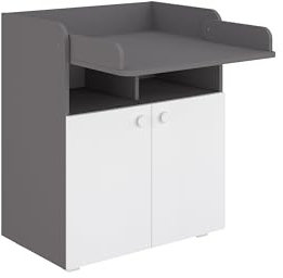 Shefa Kids Wickelkommode 700 Basic - Multifunktionale Wickelstation mit klappbarer Wickelfläche, 2 Türen und offenem Fach, 70x47x86 cm, Grau-weiß