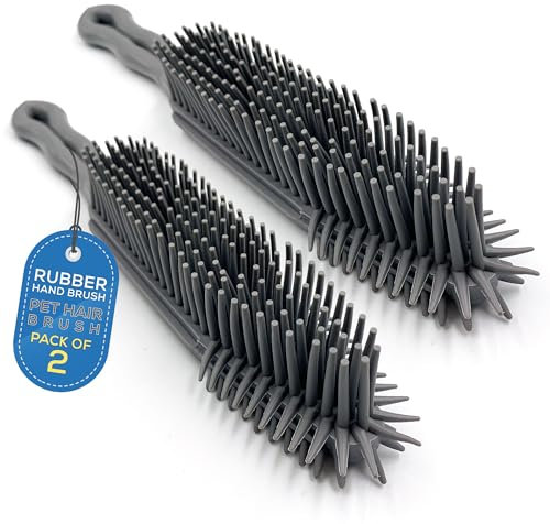 Pet Hair Remover Carpet Brush Rubber Broom Brush Rubber Bristle Hand Brush with Hanging Eye for Easy Storage, Comfortable Handle for Rugs, Carpets, Sofa, Multipurpose Use - Pack of 2