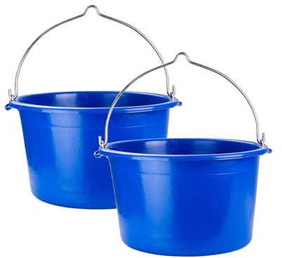 2x Baukübel rund 40 Liter, kranbar, blau, frostbeständig, mit Literskala, verstärktem Boden, 8 mm Bügel, TÜV/GS geprüft - Futterkübel, Mörtelkübel