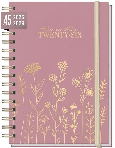 Veckoplanerare A5 2025/2026 på språken: EN/FR/IT/ES för 18 månader (25 jul - 26 dec) Fine Flowers rosé Internationell kalender - hållbar & klimatvänlig