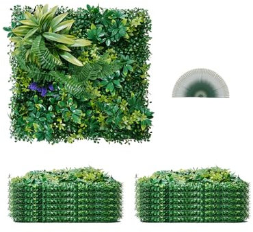 VEVOR Artificial Grass Wall Panels, 12 PCS 20 x 20 inch, 3D Combination Greenery Boxwood Panel for Indoor Outdoor Green Decor & Ivy Fence Covering, Privacy Backdrop Wall Hedge Screen for Garden