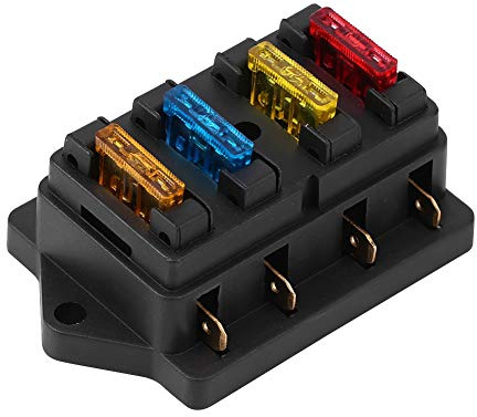 Generic Kit de Support de Boîte à Fusibles à Lame de Voiture Durable à 4 Voies pour la sécurité du Câblage Automobile ; Bloc de Circuit 12-24 V avec Fusible 5A+10A+15A+20A pour Automobile, Camion,