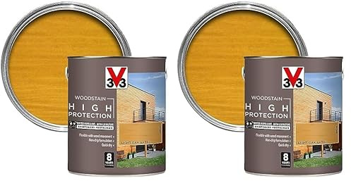 V33 High Protection Woodstain - 8-Year Guarantee - UV Filters - Water-Repellent - Quick-Drying - Only 2 Coats - Light Oak 2.5 litres (Pack of 2)