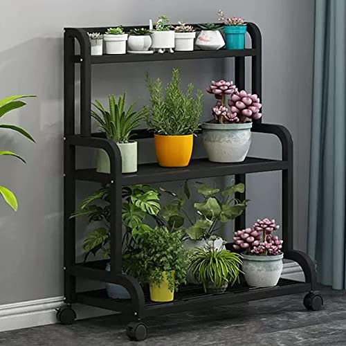Scaffale a scala per fiori in metallo a 3 livelli, elegante espositore per bonsai per piante da interno ed esterno, supporto e organizer per piante alto nero