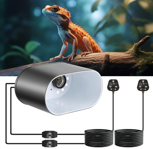Dual Reptile Heat Lamp Holder with Adjustable Temperature & Switch, E27 50-300W Power Reptile UVB UVA Basking Lamp Fixture for Tortoise, Bearded Dragon, Snakes, Lizards & More (No Bulbs Included)