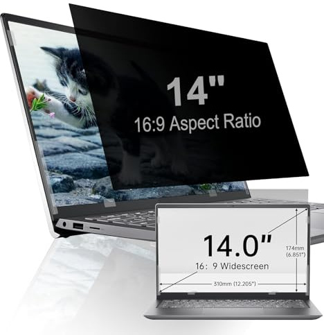 Wonsoso Filtro magnetico privacy per schermo 16:9, schermo per computer portatile da 14 pollici, anti-spia e antiriflesso, protezione contro la luce blu – LxH: 310 mm x 174 mm