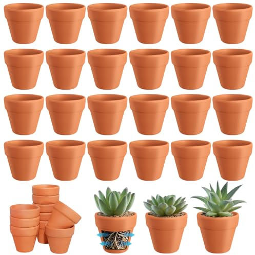 Valyrane Lot de 24 Pots en Terre Cuite de 5,5 cm avec Trou de Drainage, Petits Pots Réutilisables Idéaux pour Fleurs, Suculentes et Cactus – Pots en Argile pour Intérieur et Extérieur