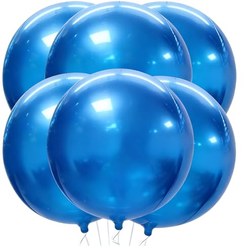Blå ballong dekorationer 6 stycken kulballong 4D runda ballonger stor 50 cm blå ballong för nyårsafton disco avslutningsbal bröllop födelsedag nyår jul fest dekoration
