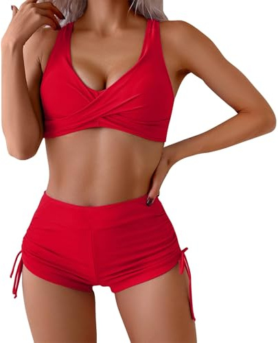 Conjunto de bikini de cintura alta con control abdominal conjunto de bikini para mujeres, bikini traje de baño de dos piezas con pantalones cortos trajes de baño bañadores para mujeres traje de baño