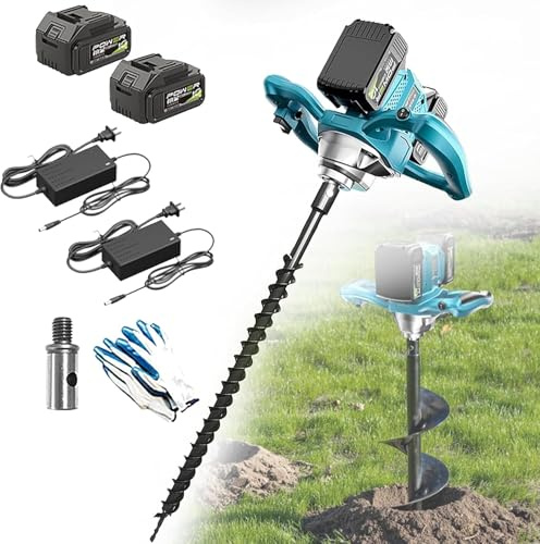 Trivella Elettrica Senza Filo per Pali, 1200W con 2 Batterie e 6 Marce Regolabili, avanti/Indietro per Piantare Alberi, Recinzioni, Giardinaggio in Terreno, Argilla e Ghiaia