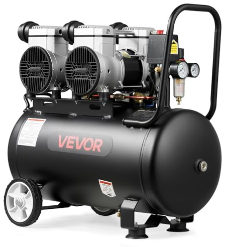 VEVOR 3KW komprimerad luftkompressor, oljefri kompressor med 50 l lufttank, tyst luftkompressor 255 l/min vid 6,2 bar och max 8 bar, bärbar luftkompressor med hjul