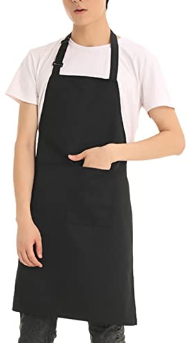 BAFOVY Coffee Shop Arbetsförkläde, Polyester Bomull Servitör Arbetsförkläde 75 X 59 Cm med Justerbara Toppremmar Svart Unisex för Coffee Shop Restaurang Kök Grillservice