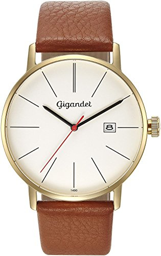 Gigandet Herren-Armbanduhr Minimalism Quarz Analog Leder braun G42-008