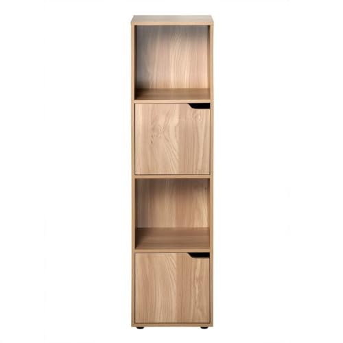 Calicosy - Meuble 4 Cases Décor Bois - MDF - 2 Portes Coulissantes - Colonne De Rangement Modulable - Solide Et Fonctionnel - Chambre, Séjour, Bureau - Contemporain - L 30,7 x l 29 x H 120 cm