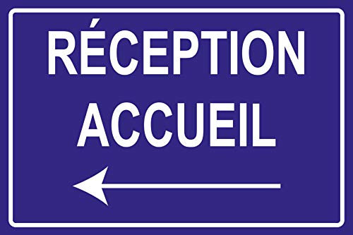 Réception accueil à gauche, panneau en PVC de 3 mm d'épaisseur au format 200x300mm de couleur bleu