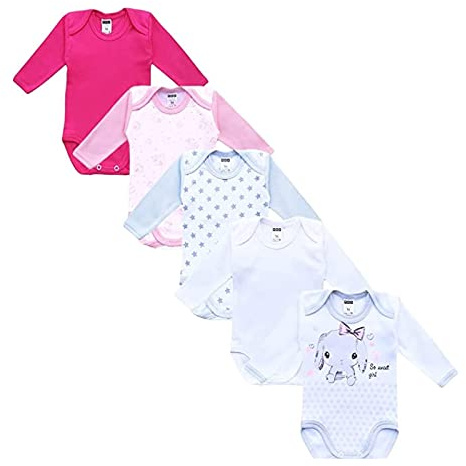 MEA BABY Unisex Langarm Body aus 100% Baumwolle im 5er Pack, Mit Aufdruck für Mädchen und Jungen (98, Jungen 2)