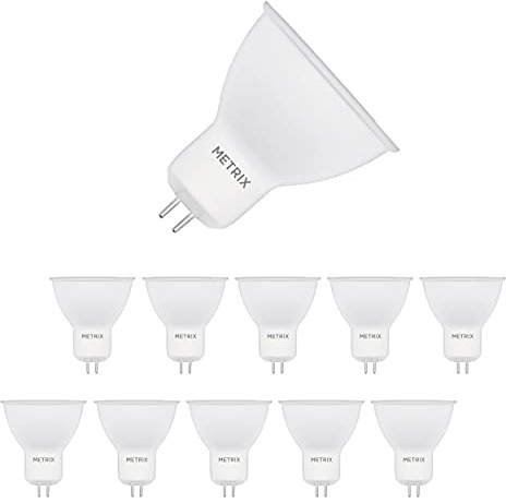 Metrix Bombilla LED GU5.3, 3 W 220-240 Voltios, 240 lúmenes, 3000 K, luz blanca cálida, bajo consumo, equivalente a una bombilla halógena de 30 W, ángulo de haz de 120 grados, 10 unidades