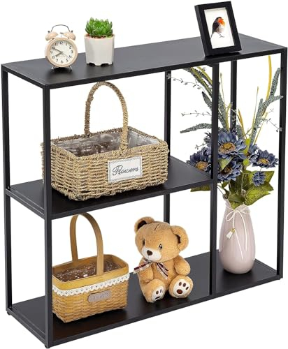 HDANI Konsolentisch, Beistelltisch, moderner Sofatisch,Schmaler Konsolentisch mit 3 Ablagen aus Metall, Wohnzimmer, Flur (Schwarz, 80×25×75cm)
