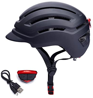 DAYGOCAGA Adult Bike Helmet for Men Women, Mountain Road Bicycle Helmet with USB Rechargeable Taillight, Matte Black