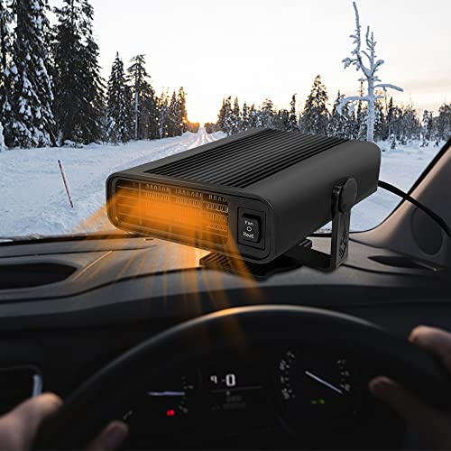 Gobesty Calentador de Coche 12V, 150W Portátil Descongelador Parabrisas, 2 en 1 Caliente/Frío Ventilador de calefacción de Coche, Enchufe en el Encendedor de Cigarrillos, Negro