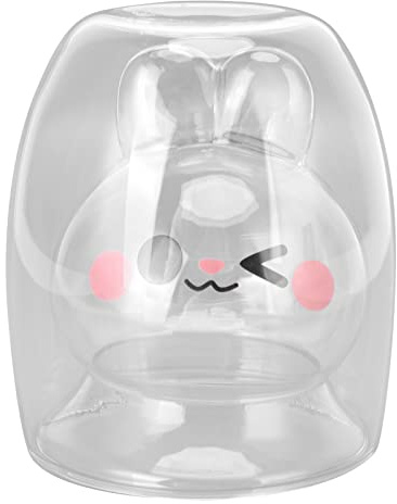 Tyenaza Tasse en Verre, Tasses Mignonnes en Verre, Conception de Lapin en Verre à Double paroi 300 ML Tasse à thé au café au Lait pour Four à Micro-Ondes Lave-Vaisselle(Doublure Transparente)