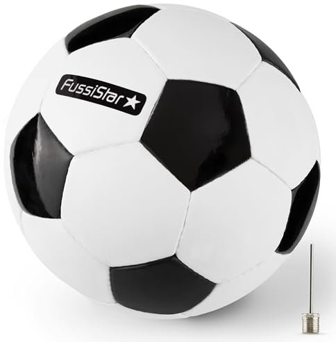Fußball Größe 3, klassisch schwarz-weiß, für Kinder ab 3 - 7 Jahre. Robust & hochwertig, 290g leicht, klein und weich, als Bambini-Fussball, Spielball für Kinder oder als Geschenk - Set mit Ballnadel