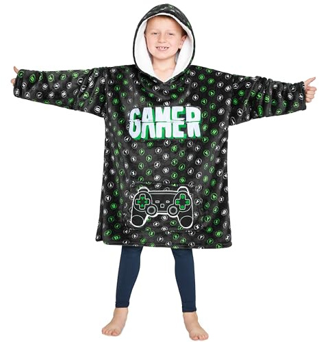 Pull Plaid Enfant, Sweat Oversize en Polaire Enfant Ado (Vert/Noir)