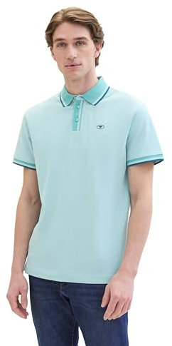 TOM TAILOR Herren Basic Piqué Poloshirt, meadow teal twotone, XL