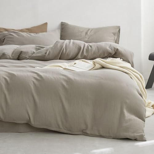 KEAYOO Double Gauze Bettwäsche 135x200 cm mit einem Kissenbezug 80x80 cm aus 100% Baumwolle - Traumhaft weiche (Taupe, 135x200cm)