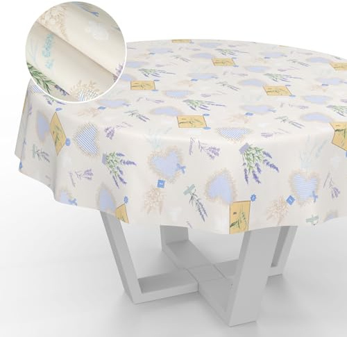 ANRO Nappe en Toile cirée Nappe Lavable Nappe de Jardin en Toile cirée extérieur intérieur Rond 120 cm Bord coupé Lavande