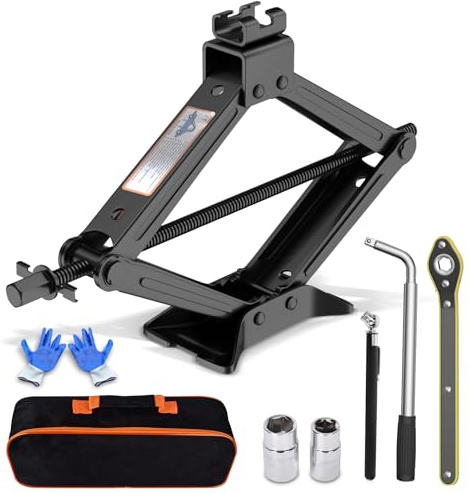 Car Jack Kit, Scissor Jack for Car 2 Ton (4409 lbs), Portable Tire Changing Kit with Scissor Jack, Ratchet Wrench, Lug Wrench, Gloves, Pencil Tire Pressure Gauge for Car/MPV/SUV