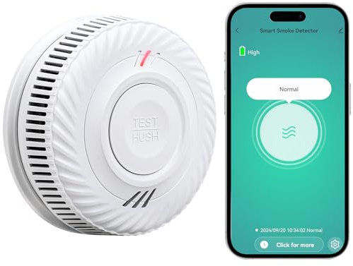 PHYSEN Détecteur de Fumée WiFi avec 10-Ans Batterie, Intelligent Alarme Incendie avec Capteur Photoélectrique Conforme à la Norme EN14604, Compatible avec Tuya/Smart Life APP