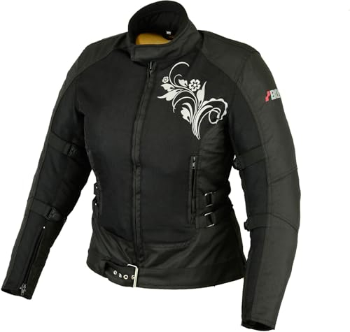 Leichte Damen Mesh Motorradjacke-Sommer Textiljacke mit Protektoren,Reflektierenden Elementen und Schutz für Roller und Motorrad Jacke (DE/NL/SE/PL, Alphanumerisch, L, Regular, Regular, BLACK)