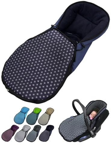 BambiniWelt Winterfußsack für Babyschale – kompatibel mit Maxi Cosi Gruppe 0+ – aus Thermofleece, waschbar – warm, weich & universell passend für 3-Punkt-Gurtsystem, Farbe: Sterne marine