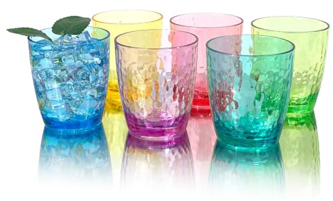 Yanglonghui 26-Ounce Plastic Tumblers (Set of 6), Reusable Plastic Mugs, BPA-Free Acrylic to Drink Mugs, Shatter Resistant, Textured Interior, Dishwasher Safe (Multi Color, 15 Ounce)