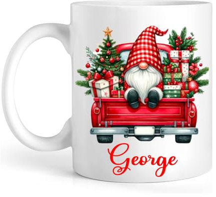 EKAM Personalised Mug with Name - Personalised Christmas Santa Cup - 11oz Ceramic Coffee Mug, Customised Gift idea for Christmas for Mum Dad Friend Sister Brother Grandparents Gift for Him Her