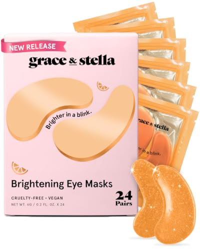grace & stella New Brightening Eye Patches for Dark Circles (24 Pairs) - Vitamin C Under Eye Patches for Puffiness - Perfect Gifts for Women & Morning Skin Care Routine, Vegan Under Eye Mask