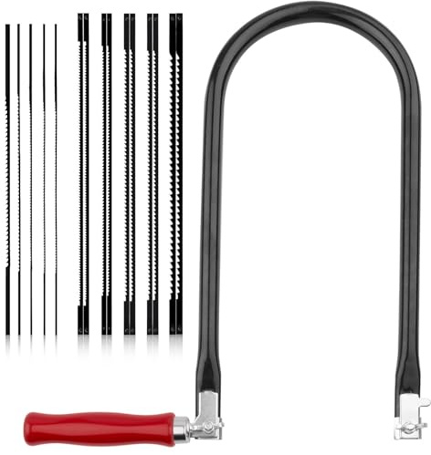 TXErfolg Set di Seghetti da Traforo con 15 Lame (4#6#8#10#12#10T14T18T24T32T) e Arco, Seghetto Manuale per Plastica e Legno, Impugnatura in Legno, Tagli di Precisione