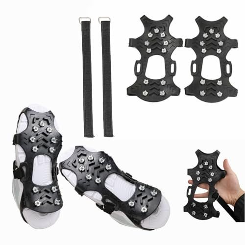 Crampones Nieve Hielo, Zapatos para Hielo, Pinchos para Botas, 11 Dientes Crampones Nieve, con 2 Correas de Nylon, para Pesca Trotar Alpinismo Acampada Senderismo Marcha Invierno (M-11 Dientes)