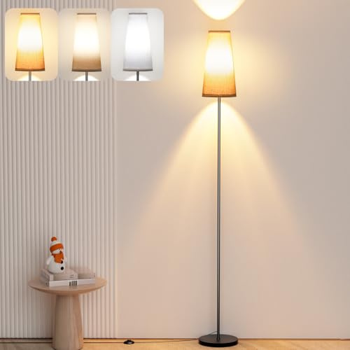 Wudyfei LED Floor Lamp, 67 Modern Standing Tall Lamp, 9W Bulb, Black | 3 Color Temperature, Foot Switch, Linen Lampshade, Stable Slim Standard Lamps for Living Room, Bedroom, Office, Reading
