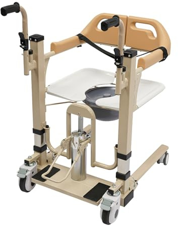 ZHDPYHDD Ascenseur de patient pour la maison, fauteuil roulant divisé à 180 °, ascenseur de transport portable avec insert de toilette, hydraulique réglable en hauteur avec plateau de table à manger
