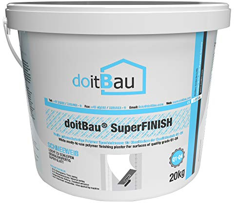 doitBau Fertigspachtel Innen – Spachtelmasse für Innenwände & -decken | Qualitätsstufen Q2; Q3 & Q4 | Direkt Anwendbar | Farbe: Weiß – 20 kg | Für alle trockenen Oberflächen geeignet