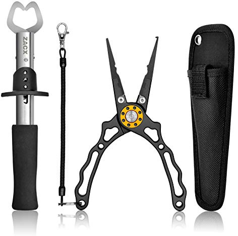 ZACX Fish Lip Gripper Pliers - Upgraded Muti-Function Hook Remover and Split Ring Pliers for Fly Fishing, Ice Fishing, Fishing Gear - Gift for Men (Package B)