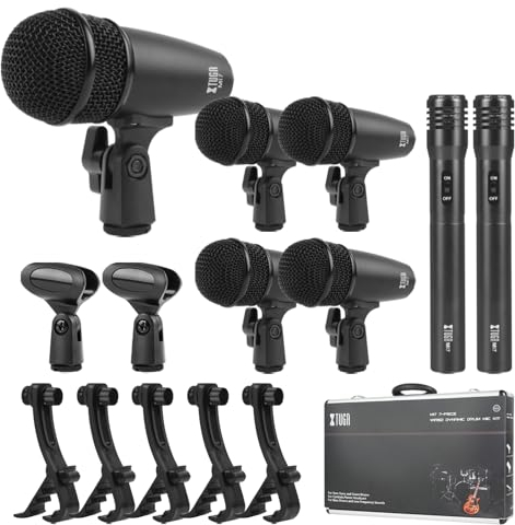 XTUGA New MI7 7-Piece Wired Dynamic Drum Mic Kit Whole Metal- Kick Bass Microphone Set Use for Drums Vocal Other Instrument Complete with Thread Clip Inserts Mics Holder