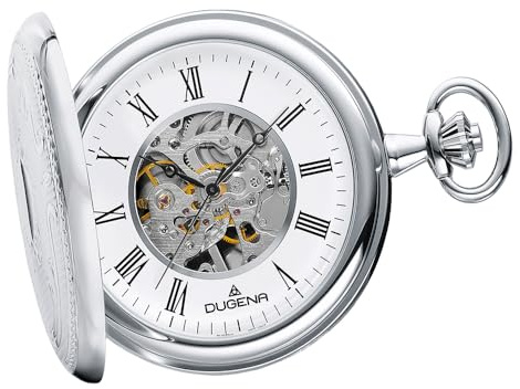 DUGENA Taschenuhr für Herren – Mechanische Uhr mit Handaufzug, Edelstahlgehäuse & Kette – Klassische Kettenuhr im Vintage-Stil, Modell 4460637-1, inspiriert von traditioneller Uhrmacherkunst