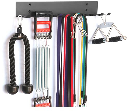 Estante de almacenamiento multifuncional para equipos de gimnasio, soporte de pared para bandas de ejercicio, cinturones de elevación y cuerdas de saltar