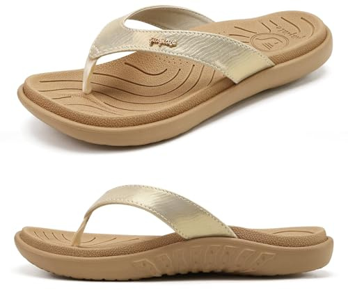 jiajiale Infradito Donna Moda Ortopediche Estive Comode Pelle Supporto Arco Plantare Flip Flop Doccia Spiaggia Piscina Aperte Mare Leggere Eleganti Ciabatte Antiscivolo Gomma Suole Beige EU39