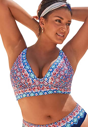 Swimsuits For All Women's Synergy Longline Underwire Bikini Top - 18, Blue Boho (Plus